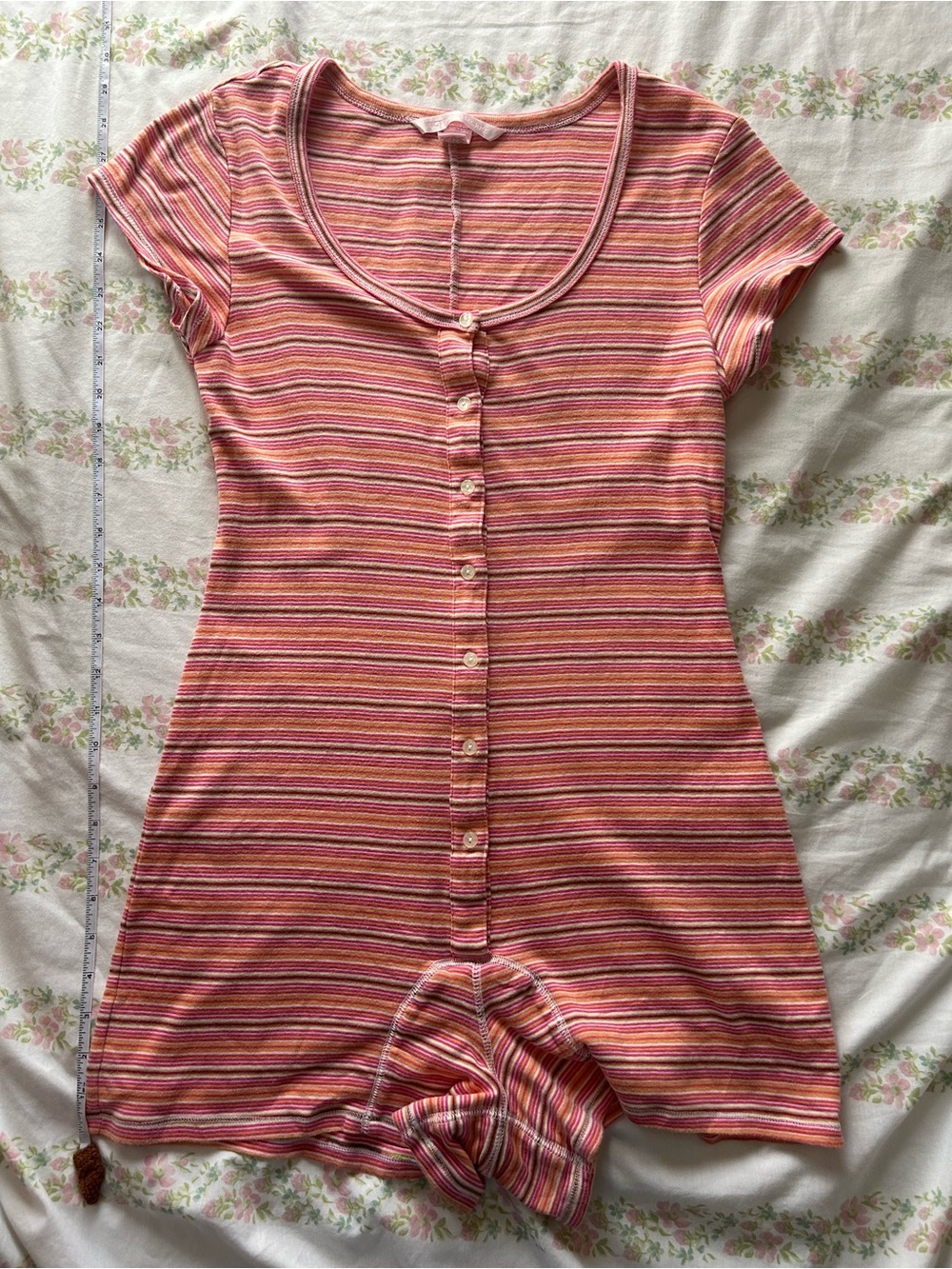Victoria's Secret Striped Short Sleeve Henley Pajama Sleep Romper Onesie Size XS